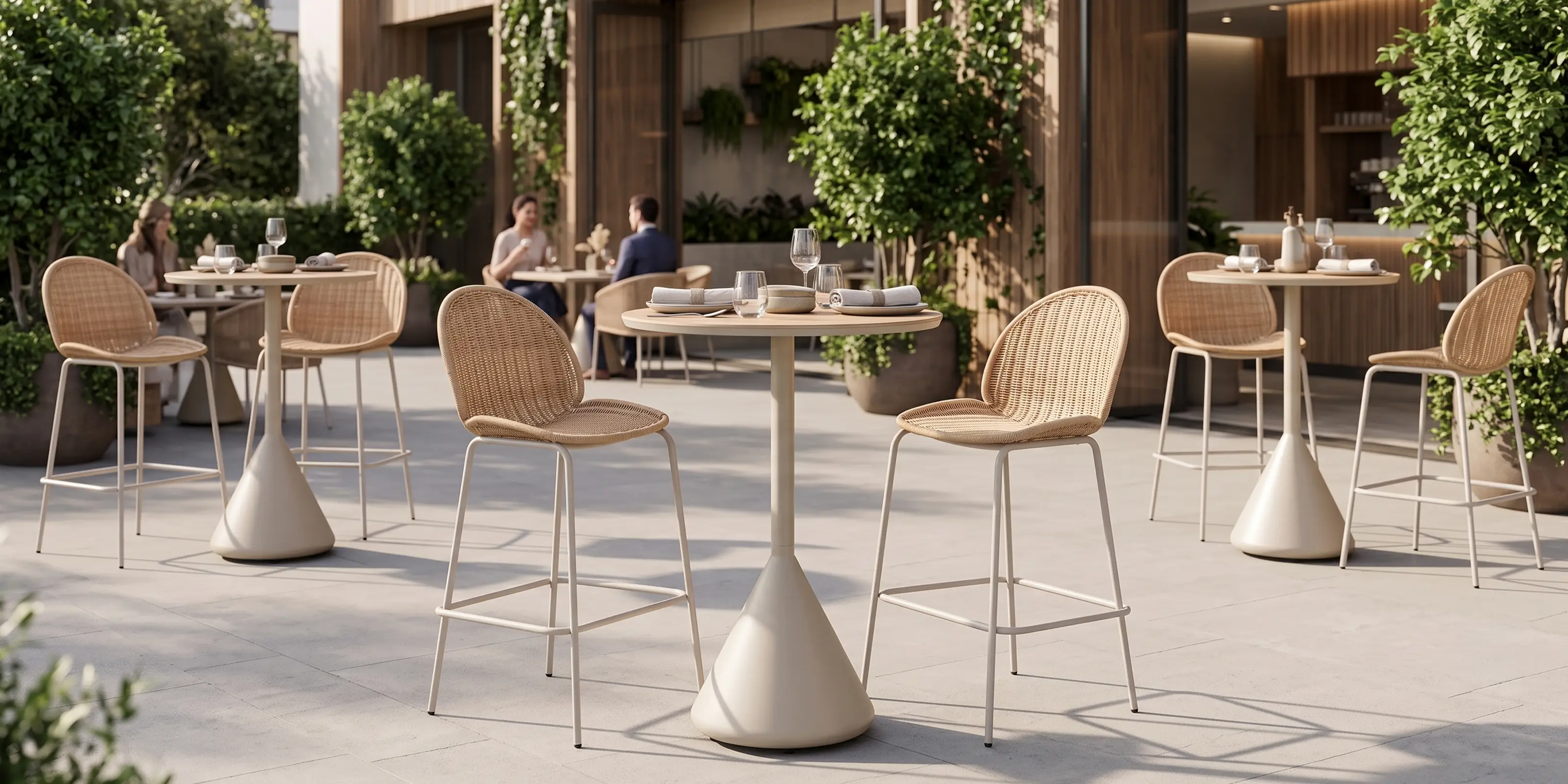 Outdoor Rattan Bar Stool with High Bar Table