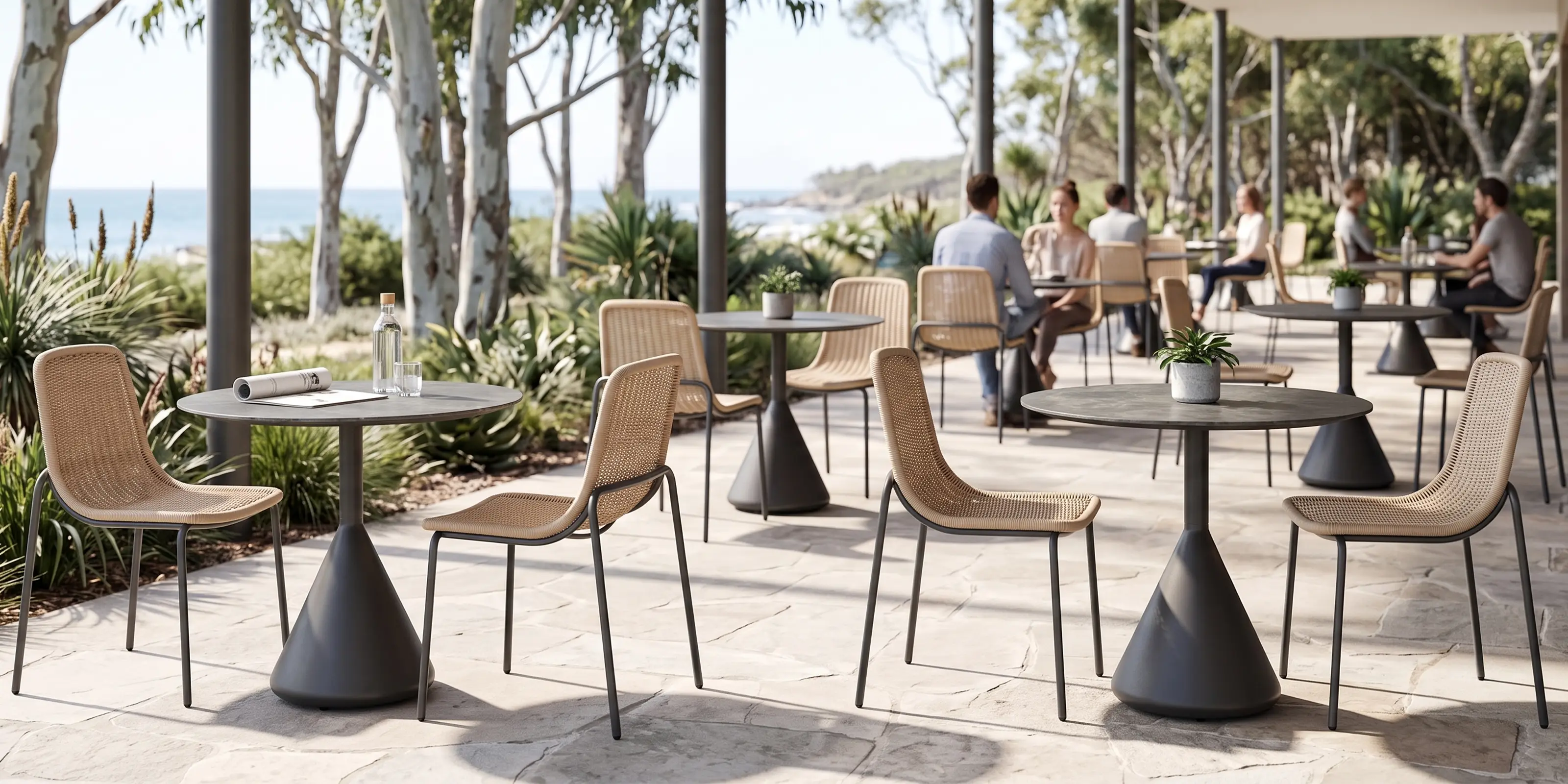 Outdoor Cenote Chair with Kora Ceramic Tables