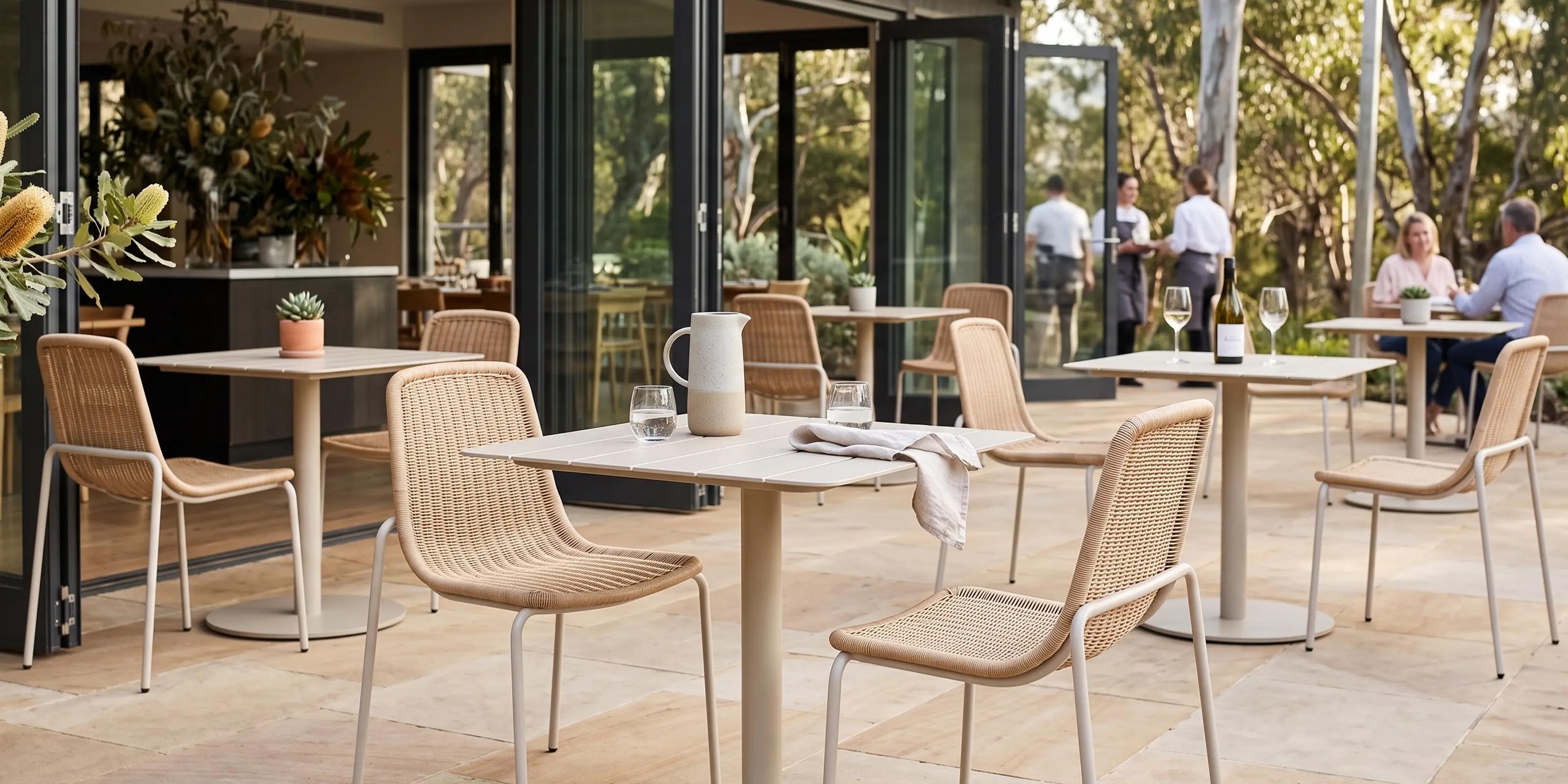Cenote Rattan Outdoor Chair with Roku Tables