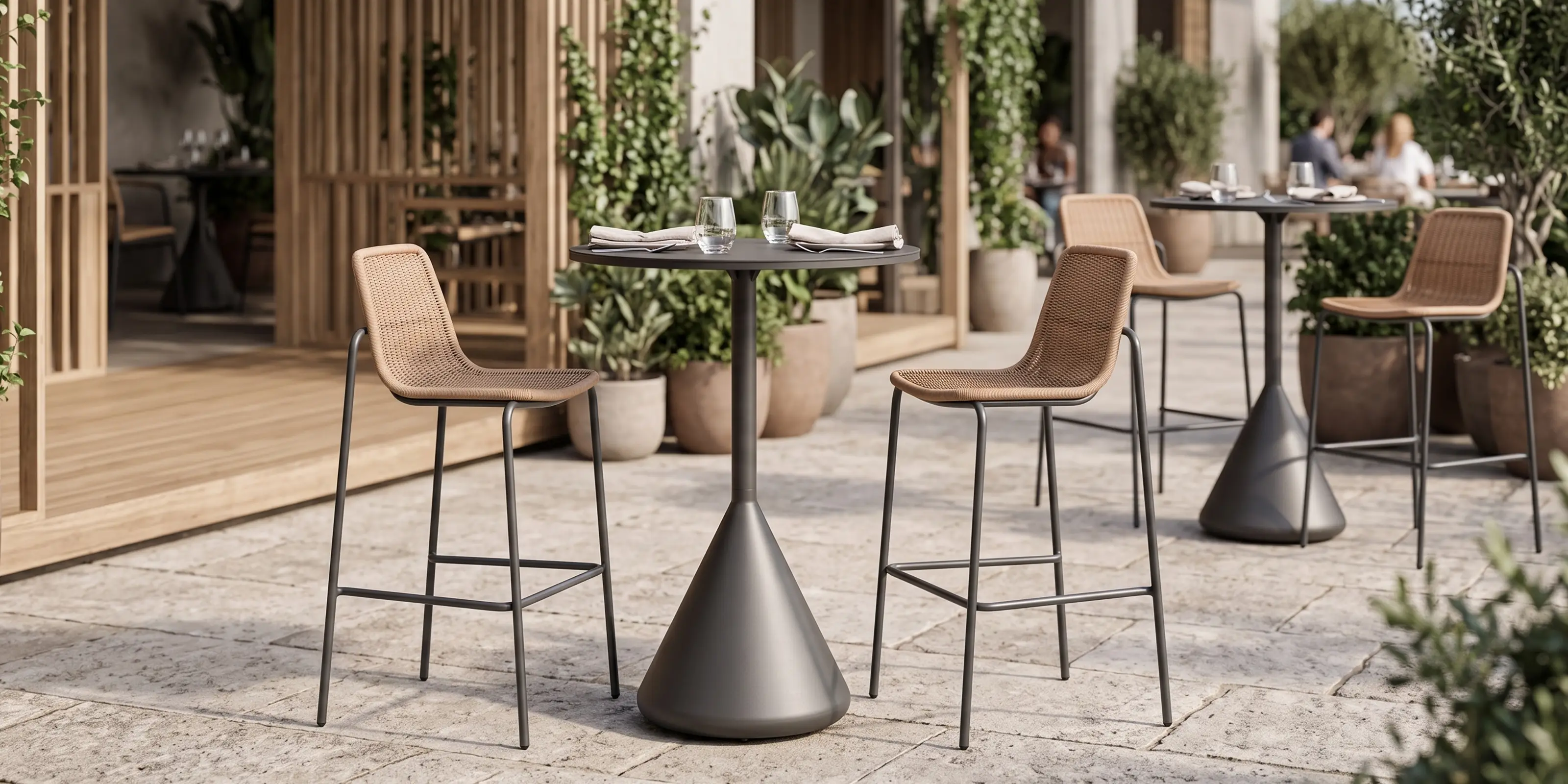 Outdoor Rattan Bar Stools in Charcoal