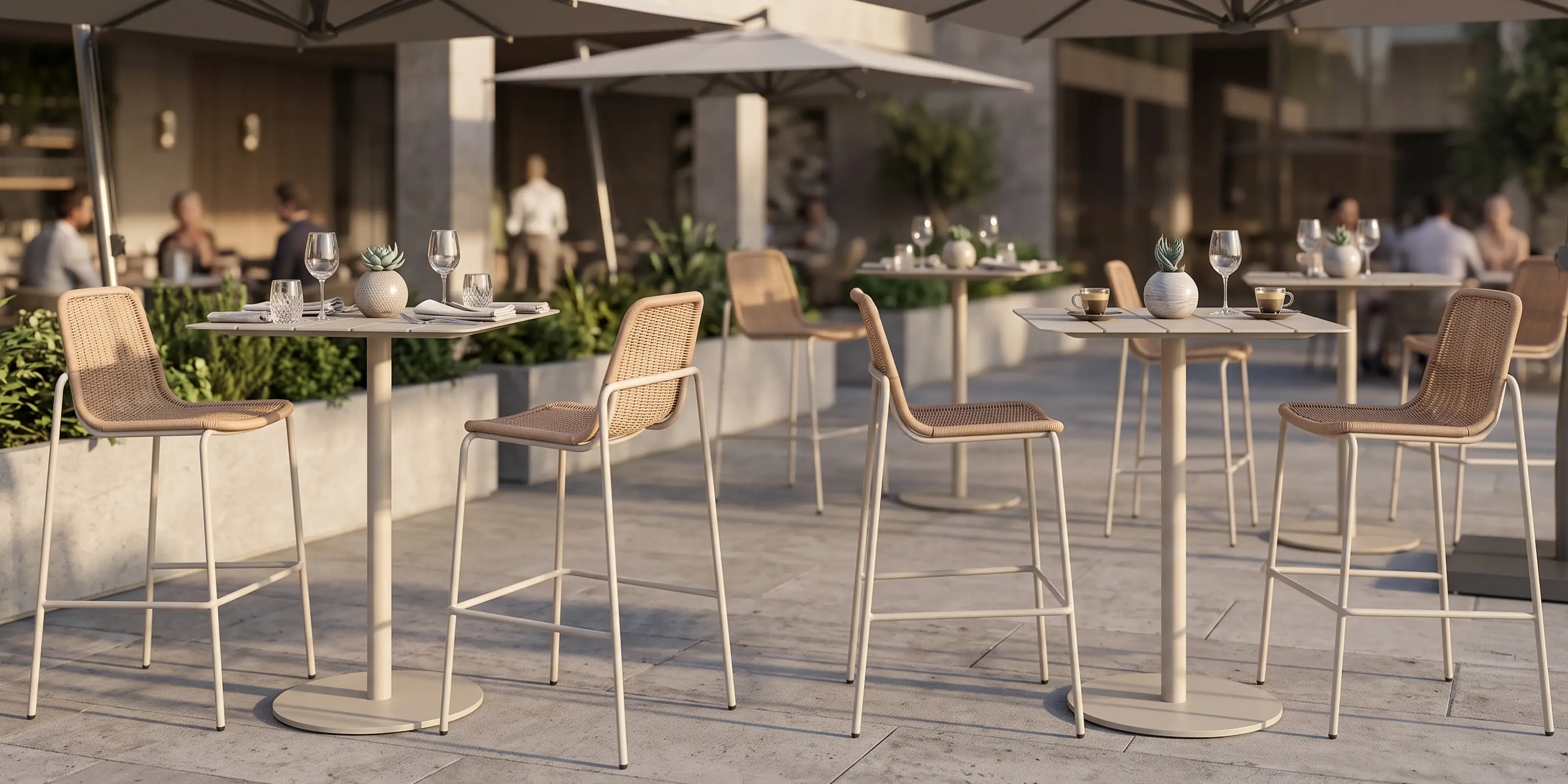 Cenote Stools with Roku Table at Restaurant