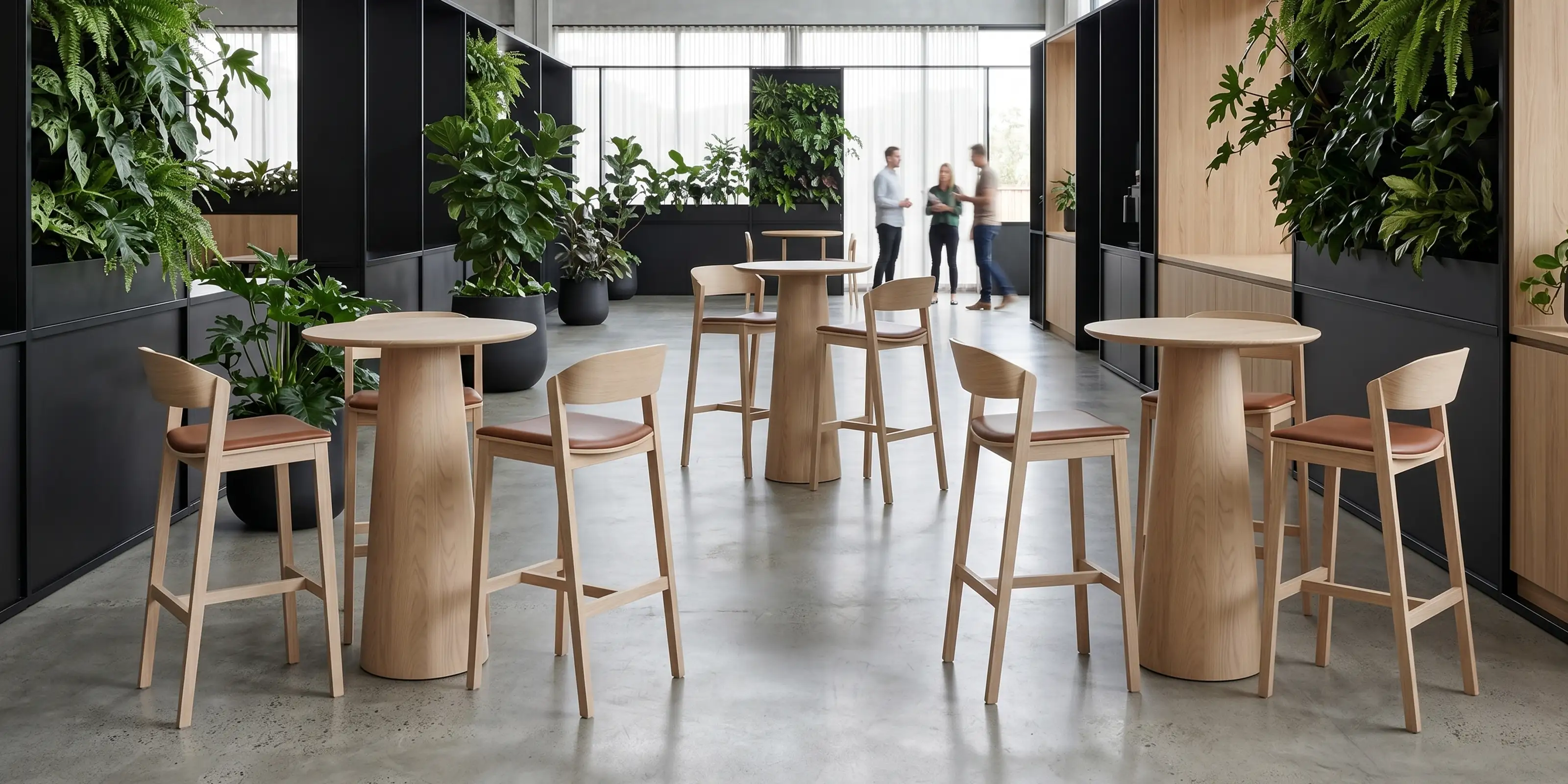 Grayson Bar Stool Oak Upholstered Seat in Workplace
