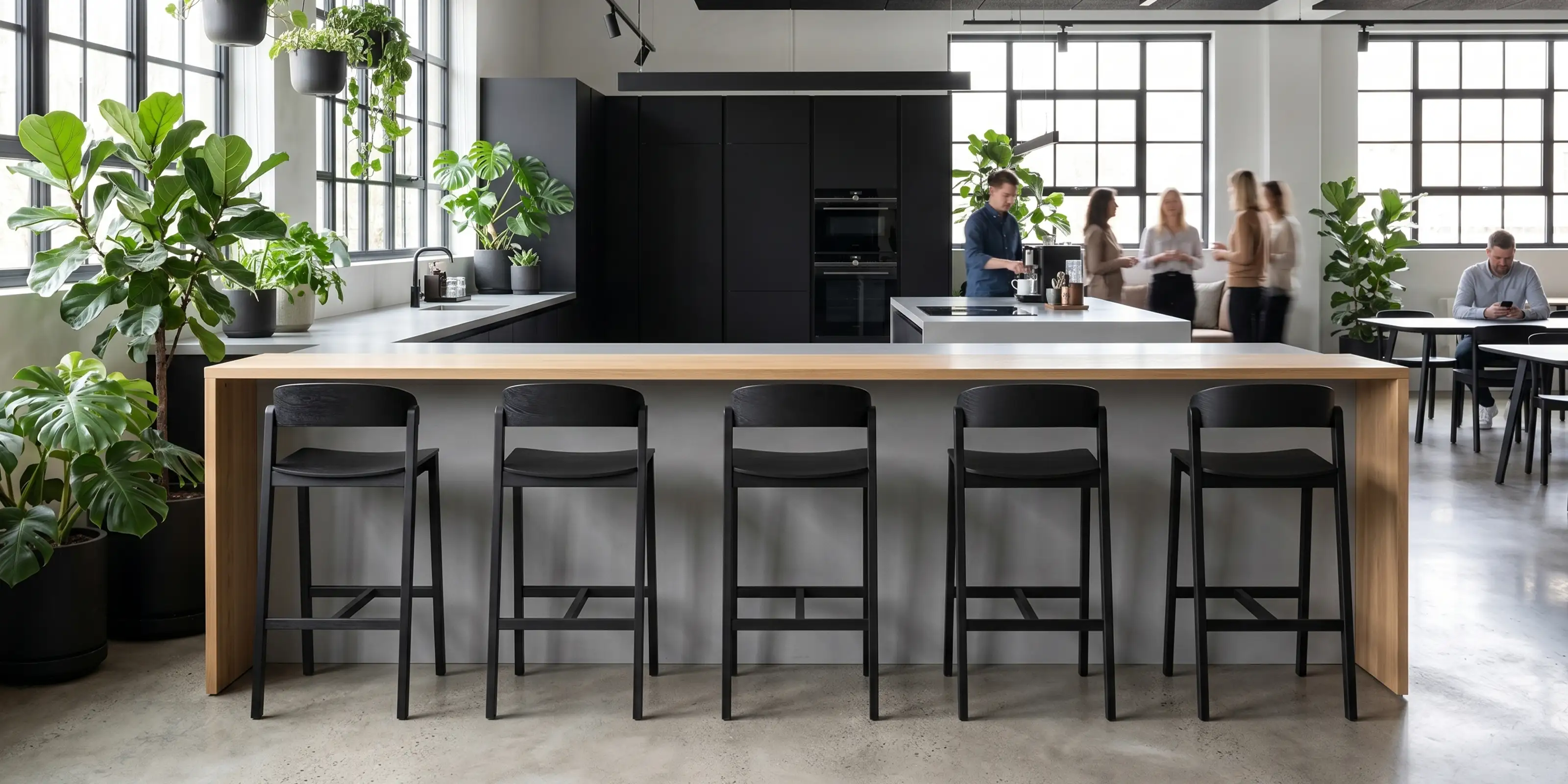 Black Bar Stool in Modern Office Workplace