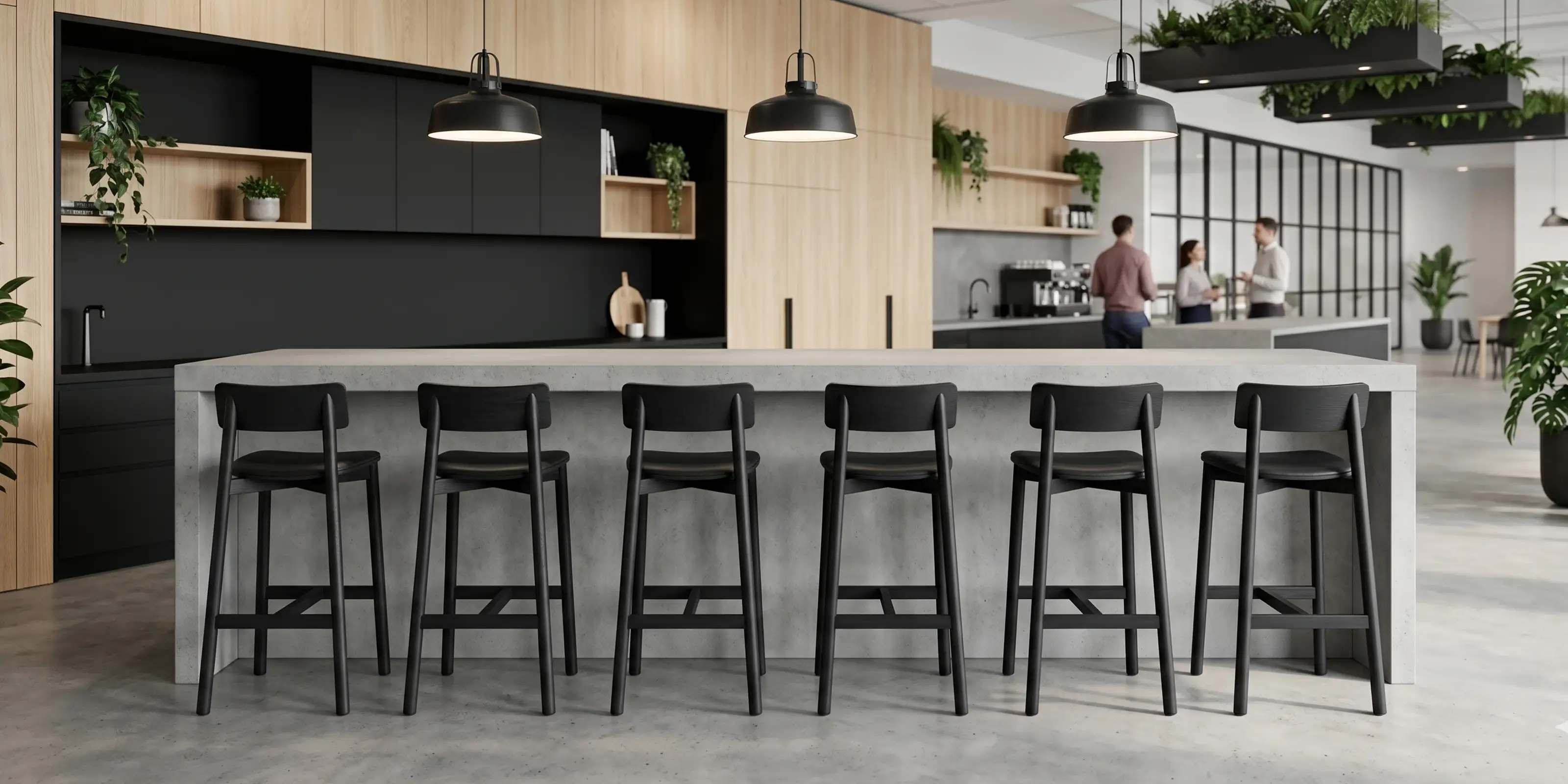 Black Bar Stool in Office at Bench