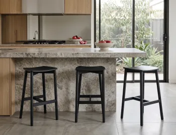 Grey Marble Kitchen Bench With Black Stools New