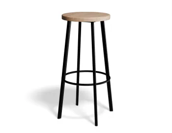 Atlas Barstool Blackframe Roundwood Natural