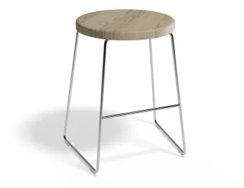 HUGO Lowstool 46cm Chromeframe Naturalwood Roundseat
