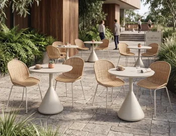 Outdoor Rattan Chairs And Cafe Table Restaurant