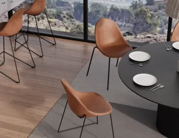 Pebble Rail 4pole Chairs Stools Brown Leather Dining Setting