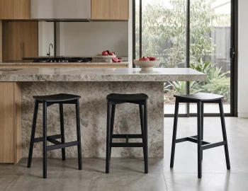 Grey Marble Kitchen Bench With Black Stools New