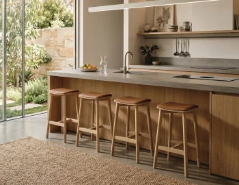 Tan Leather Counter Stools In Kitchen