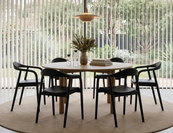 Round Dining Table With Black Armchair