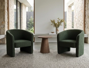 Walnut Side Table With Green Lounge Chair