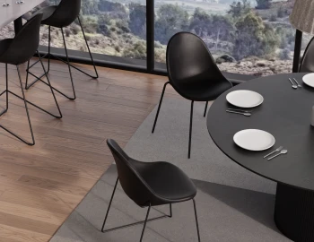 Pebble Rail 4pole Chairs Stools Black Leather Dining Setting