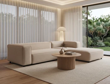 Designer Sofa And Wood Coffee Table