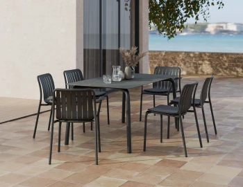 Roku Diningtable Basalt 160 Chairs Pad Charcoal Charcoal Residential