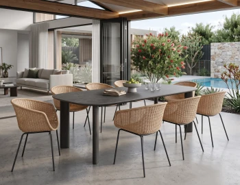 Rattan Chairs With Ceramic Dining Table Outdoor