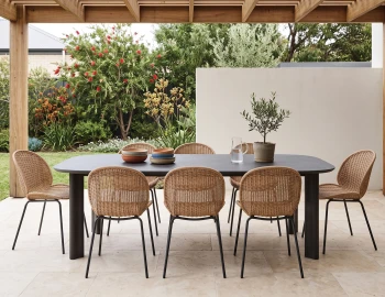Vela Ceramic Table With Rattan Chairs