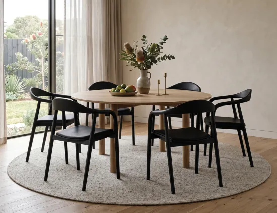 Black Armchair Round Table New