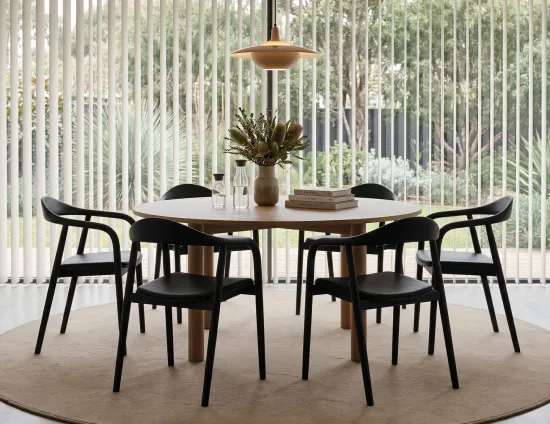 Round Dining Table With Black Armchair