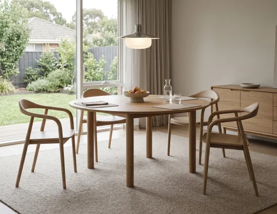 Round Nordica Table Arnd Arki Wood Armchairs
