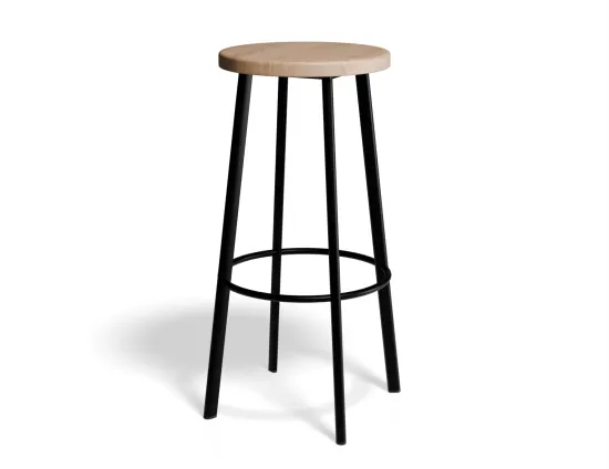 Atlas Barstool Blackframe Roundwood Natural