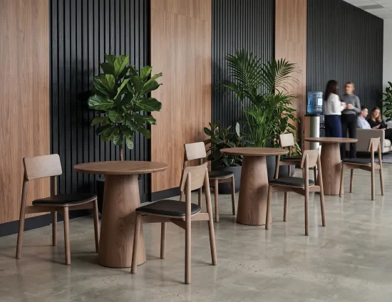 Walnut Small Table Circa 70 Andi Chairs Upholstered
