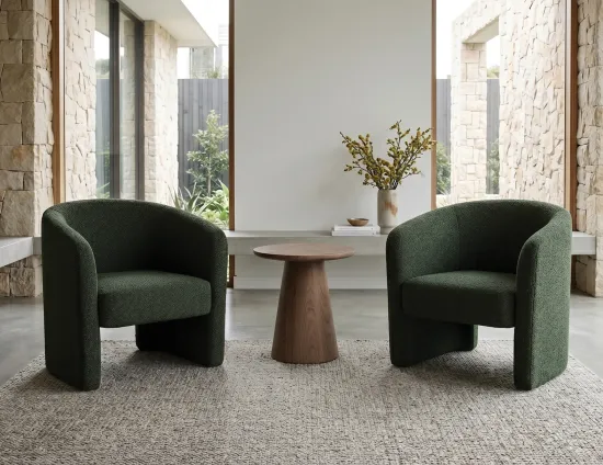 Walnut Side Table With Green Lounge Chair