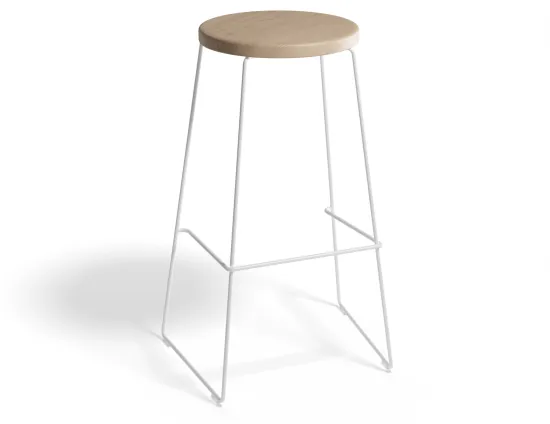 HUGO Barstool 75cm Whiteframe Naturalwood Roundseat