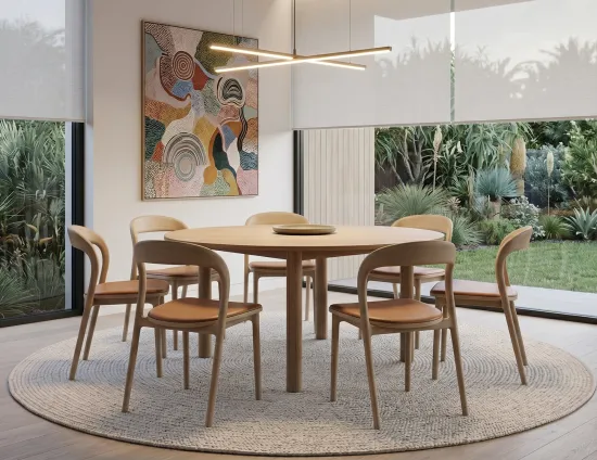 Mia Tan Dining Chair Round Table