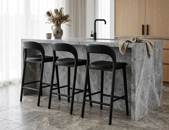 Mia Black Kitchen Stool Upholstered Seat