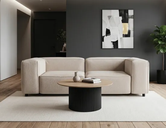 Mimi Black And Natural Round Coffee Table New
