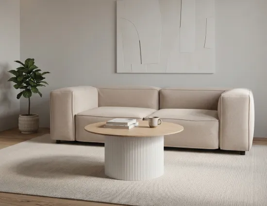 Mimi White And Wood Coffee Table With Sofa