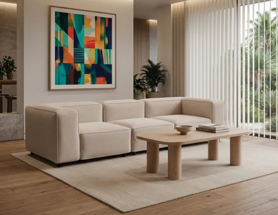 Wood Coffee Table And 3 Seater Sofa