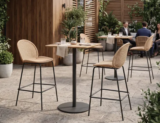 Teak High Bar Table Restaurant Modern
