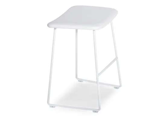 White Stool Low Leather White