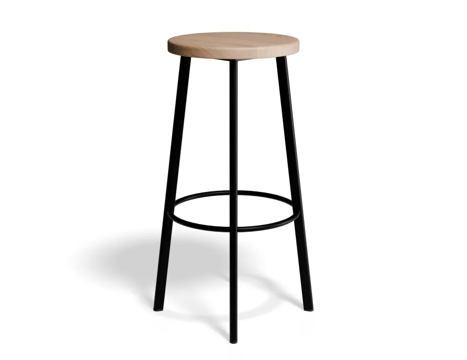 Atlas Barstool Blackframe Roundwood Natural