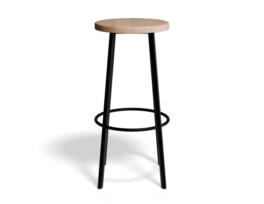 Atlas Barstool Blackframe Roundwood Natural