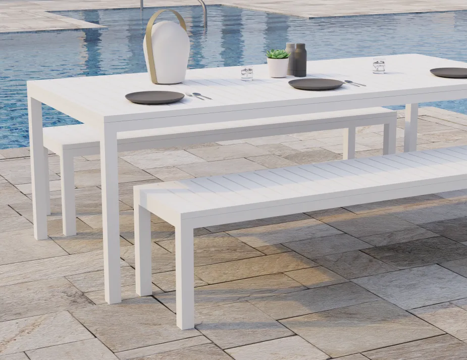 White 190 Bench Poolside