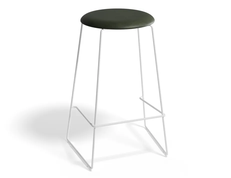 HUGO Barstool 66cm Whiteframe Greenvinyl Roundseat