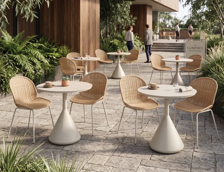Outdoor Rattan Chairs And Cafe Table Restaurant