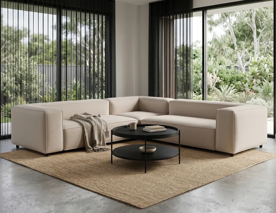 Nolia Corner Sofa Layer Black Coffee Table
