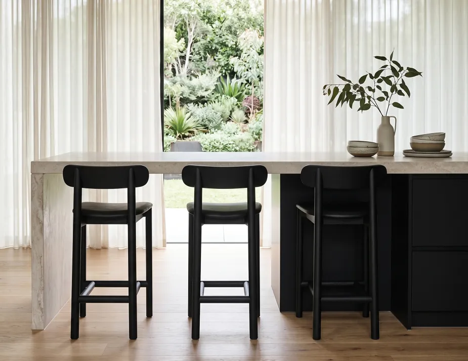 Wooden Black Padded Bar Stool
