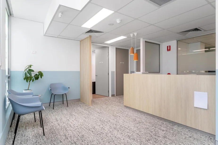 a reception room of a clinic