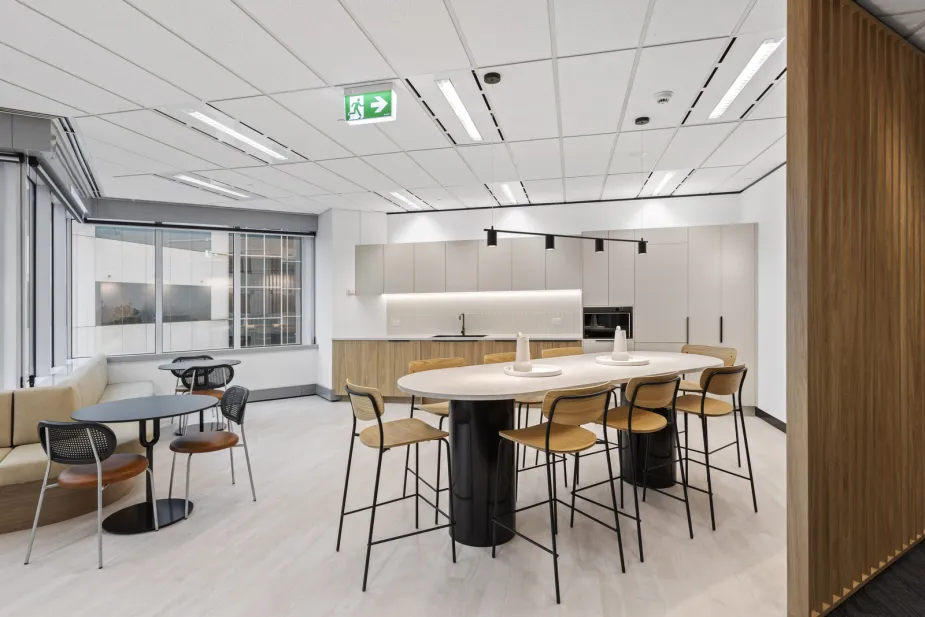 Modern office kitchen area.