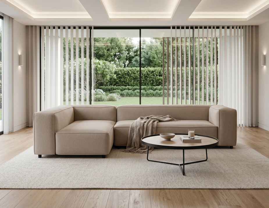 Alora Nautral Coffee Table With Nolia Fabric Sofa