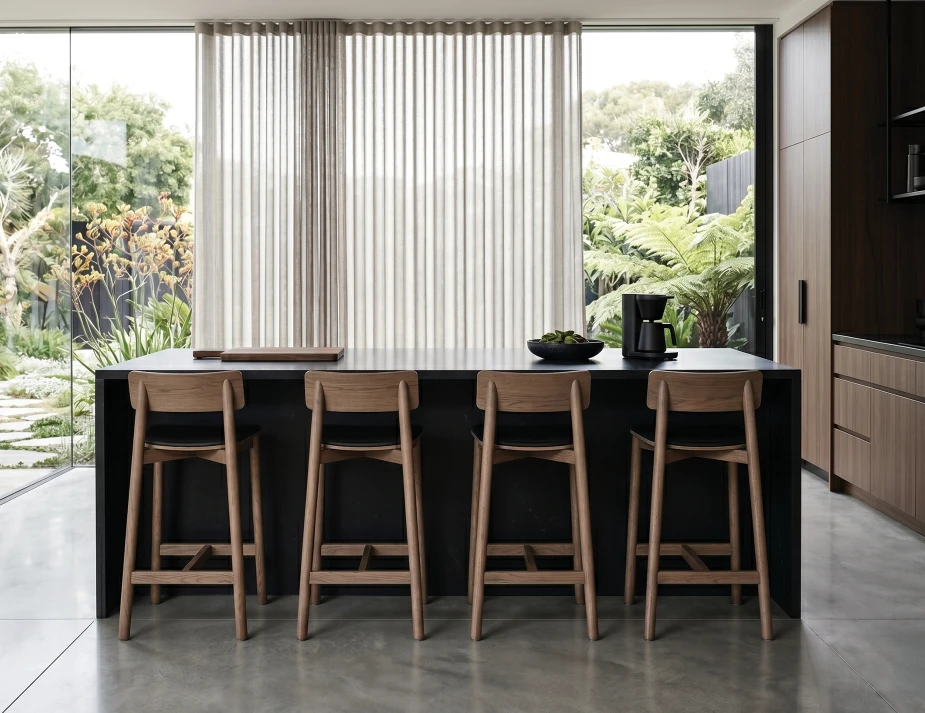 Luxe House Walnut Kitchen With Stools