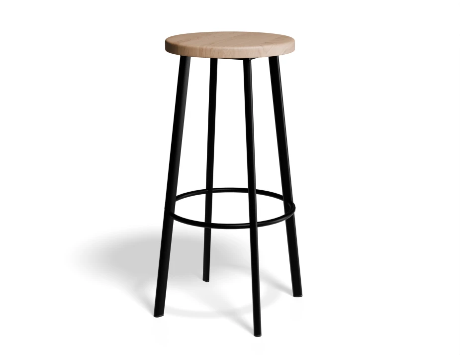 Atlas Barstool Blackframe Roundwood Natural