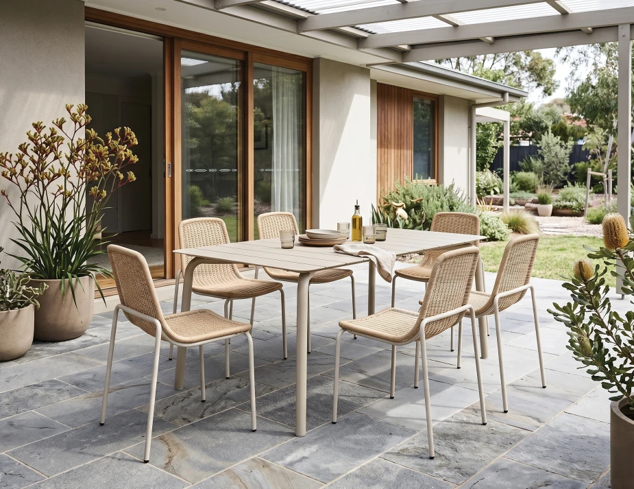 160cm Roku Table Latte With Cenote Chairs New