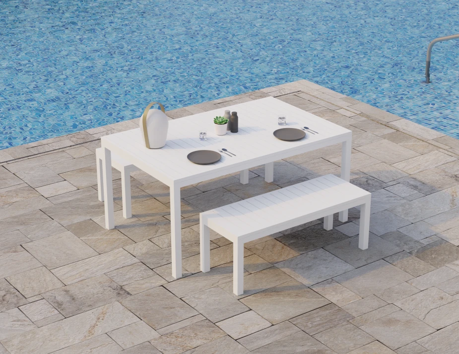White 120 Bench Poolside